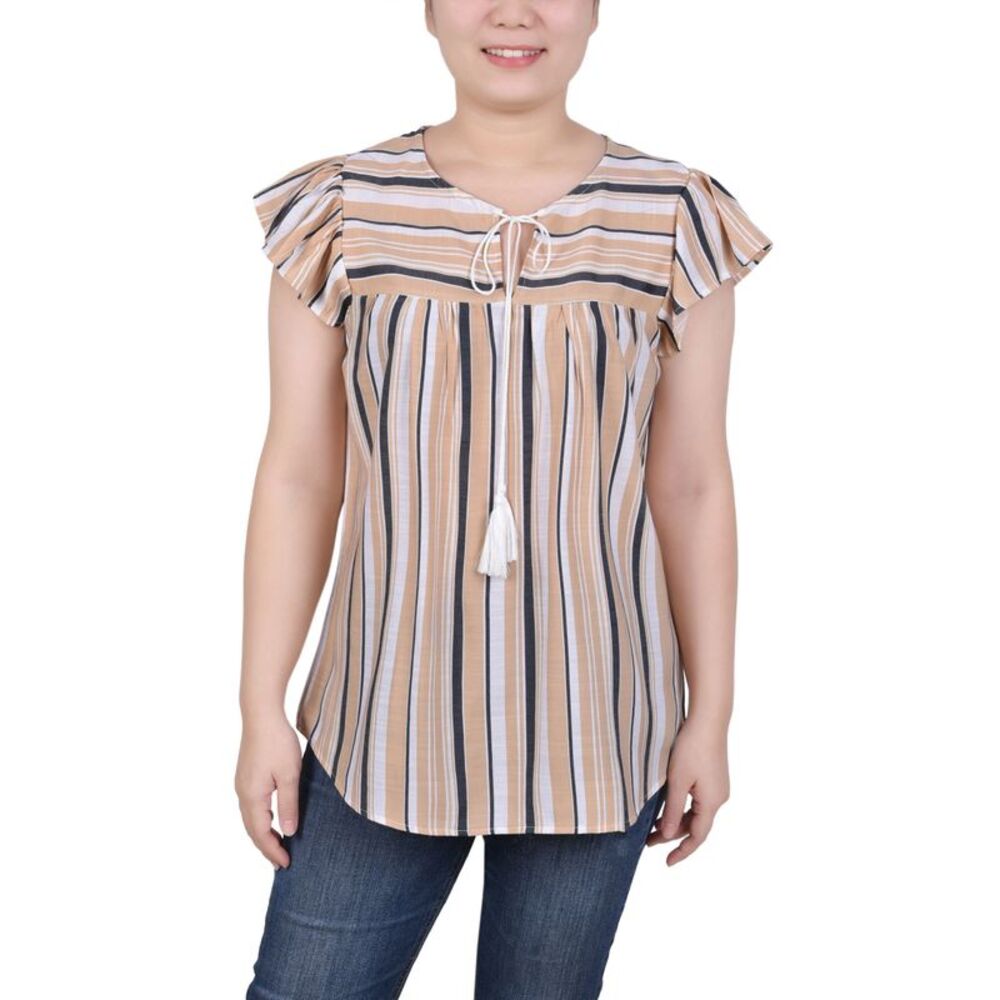 NY Collection Petite Size Drawstring Neck Top